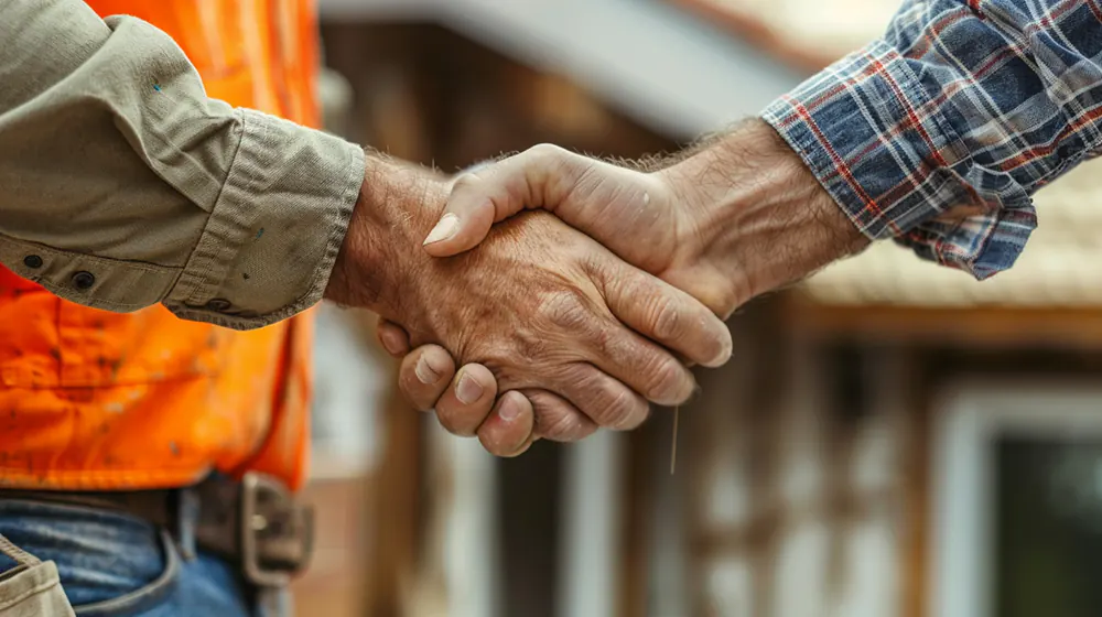 Two people shaking hands on a project